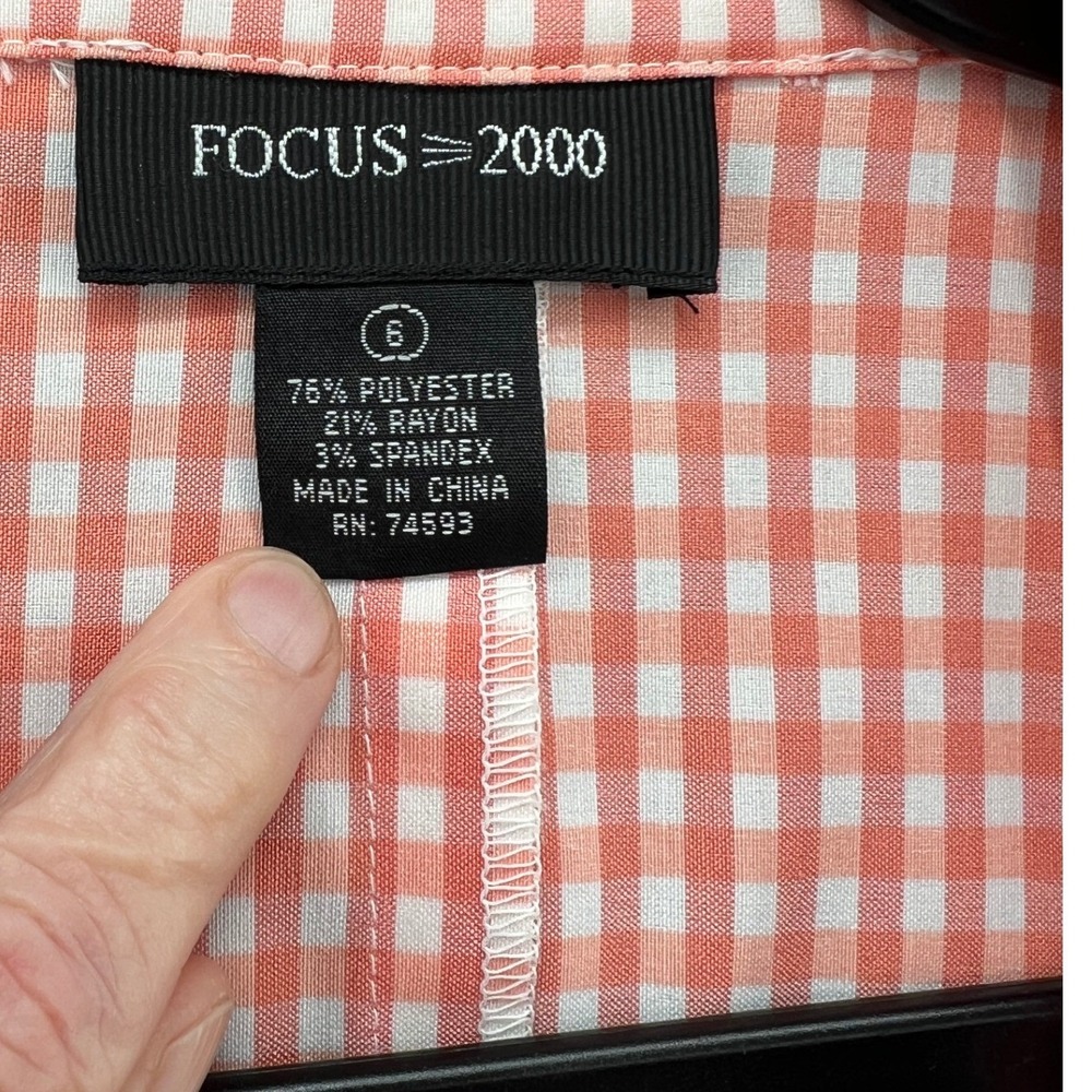 Focus 2000 Womens Top 6 Pants 4 Gingham Pant Suit Orange White Scalloped Trim - Picture 7 of 16